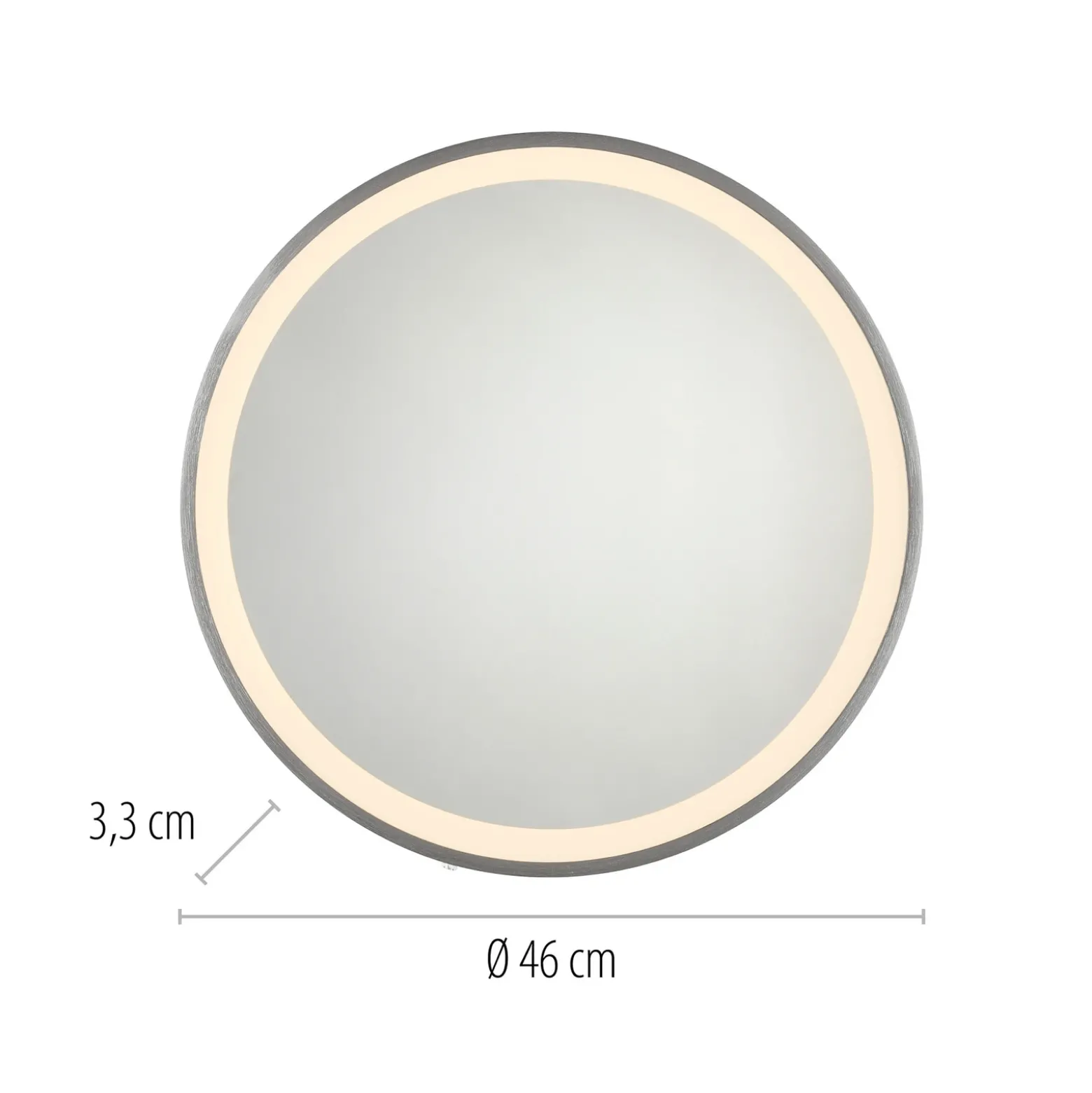 Espejo LED de pared VIDRO, gris, Ø 46 cm, batería externa, interruptor
