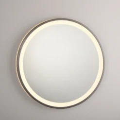 Espejo LED de pared VIDRO, gris, Ø 46 cm, batería externa, interruptor