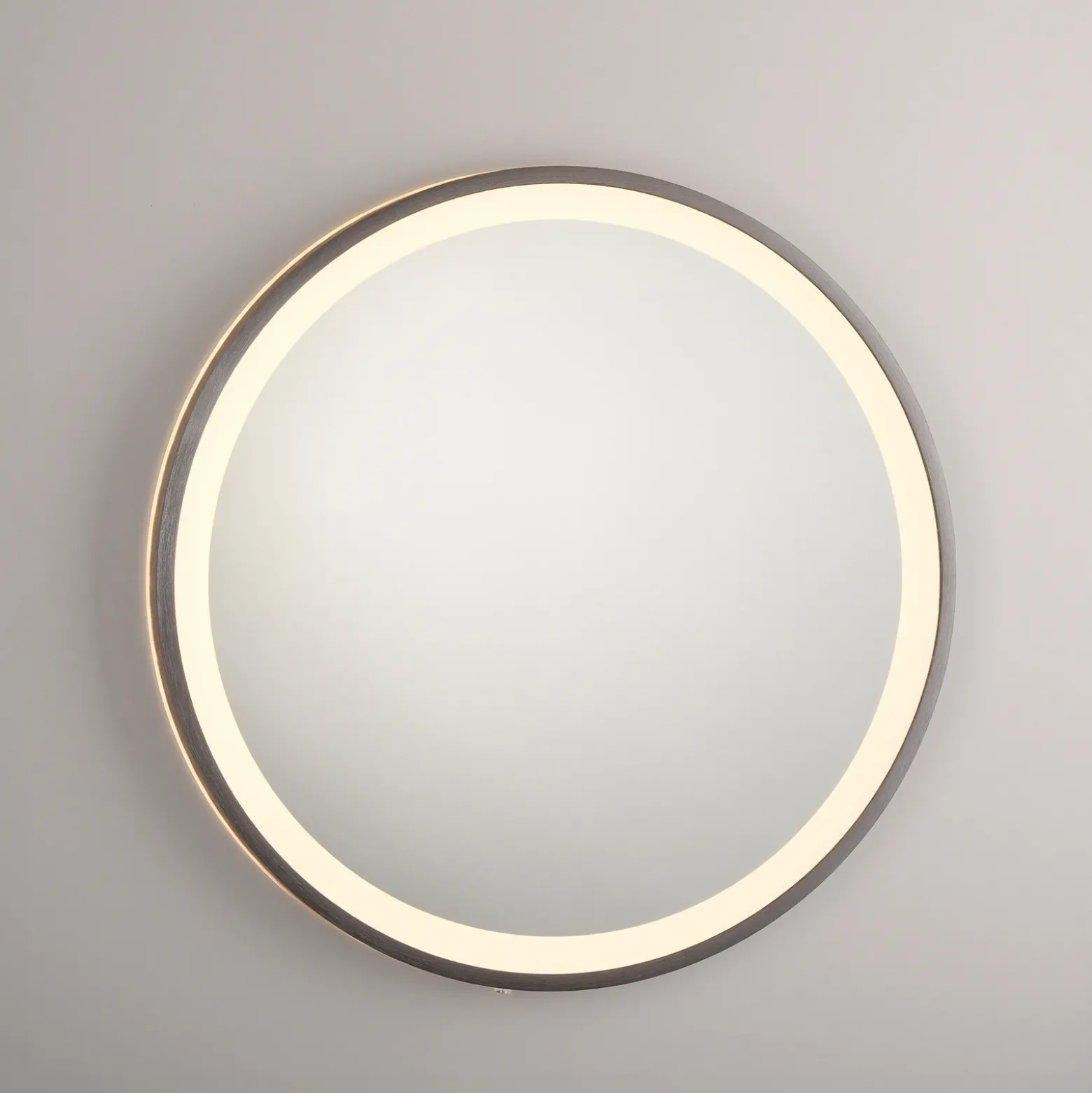Espejo LED de pared VIDRO, gris, Ø 46 cm, batería externa, interruptor