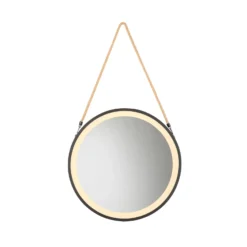 Espejo LED de pared VIDRO, negro, Ø 40 cm, batería externa, para colgar