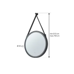 Espejo LED Lucande Lelin, Ø 45 cm, negro, aluminio, CCT