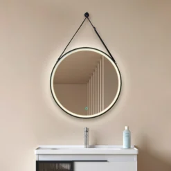 Espejo LED Lucande Lelin, Ø 45 cm, negro, aluminio, CCT