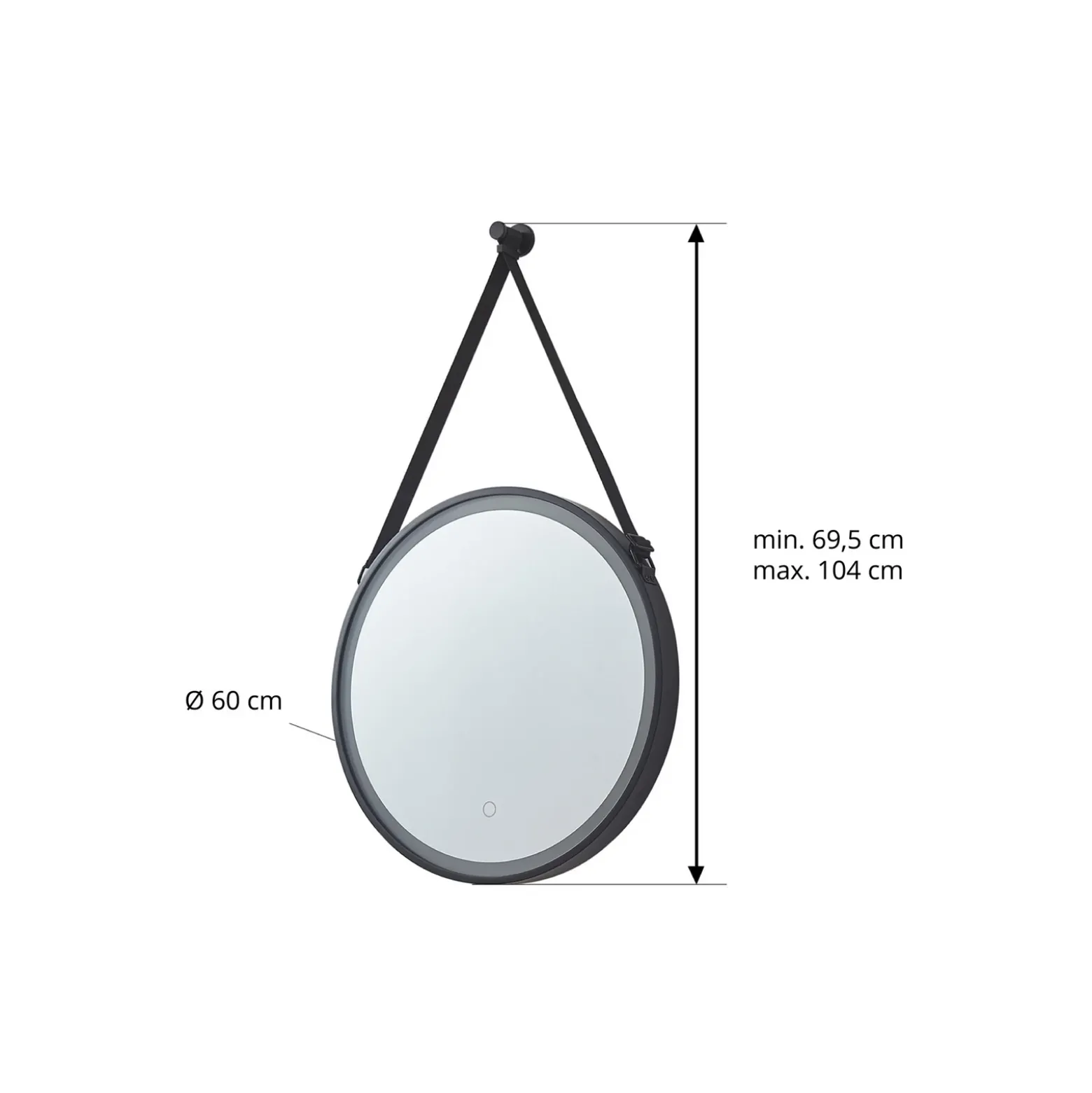 Espejo LED Lucande Lelin, Ø 60 cm, negro, aluminio, CCT