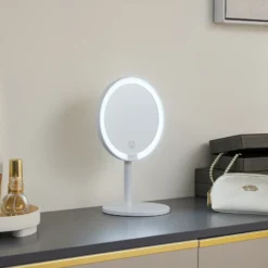 Espejo Lindby LED recargable Renki, blanco, plástico, atenuable