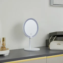 Espejo Lindby LED recargable Renki, blanco, plástico, atenuable