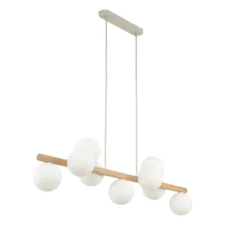 Estera lámpara colgante, cristal opalino, madera, 9 luces