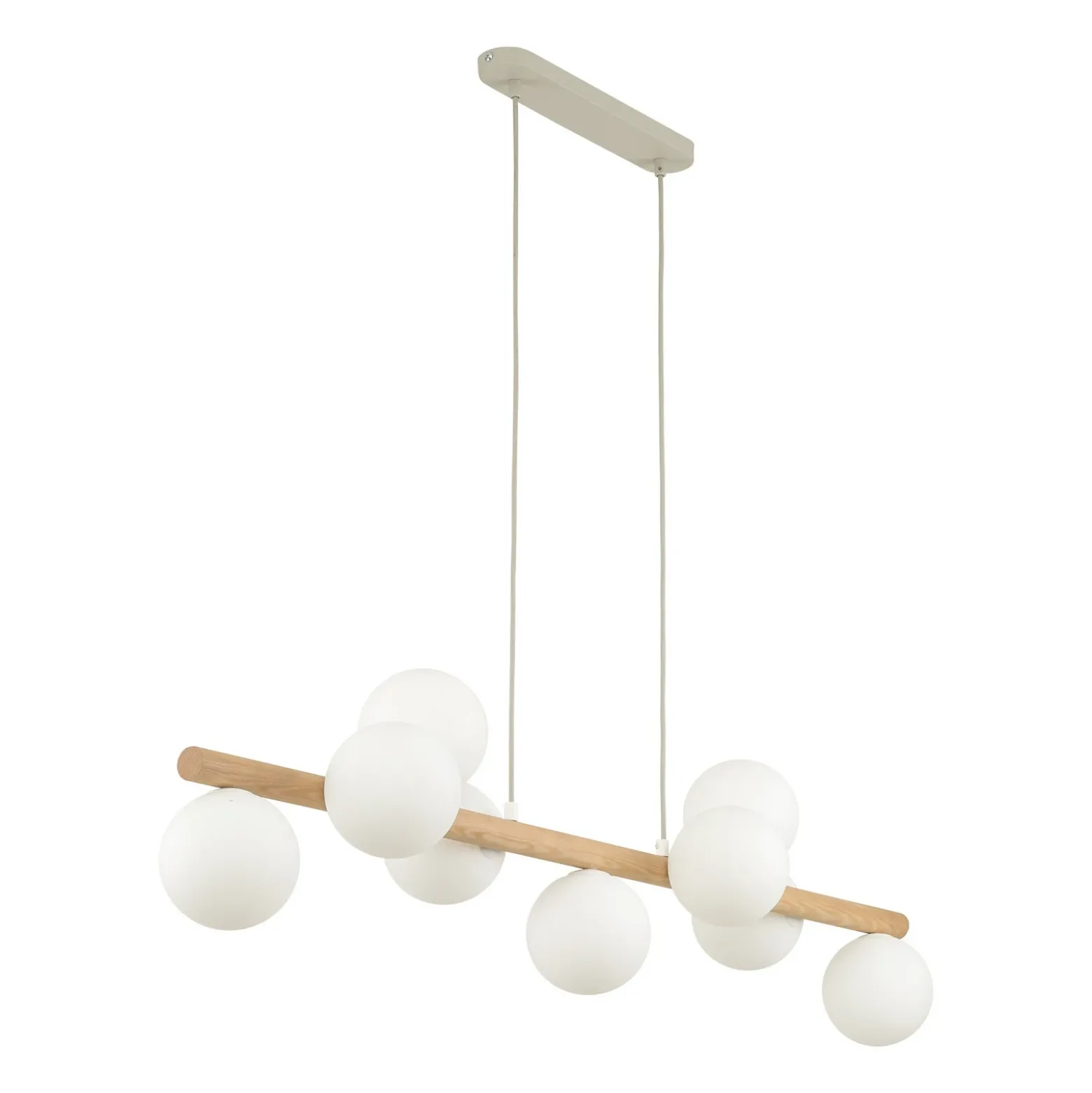 Estera lámpara colgante, cristal opalino, madera, 9 luces