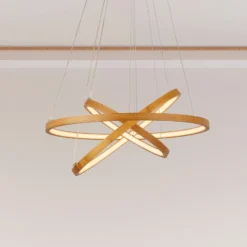 Eternity Lámpara colgante LED, color dorado, bambú, Ø 50 cm