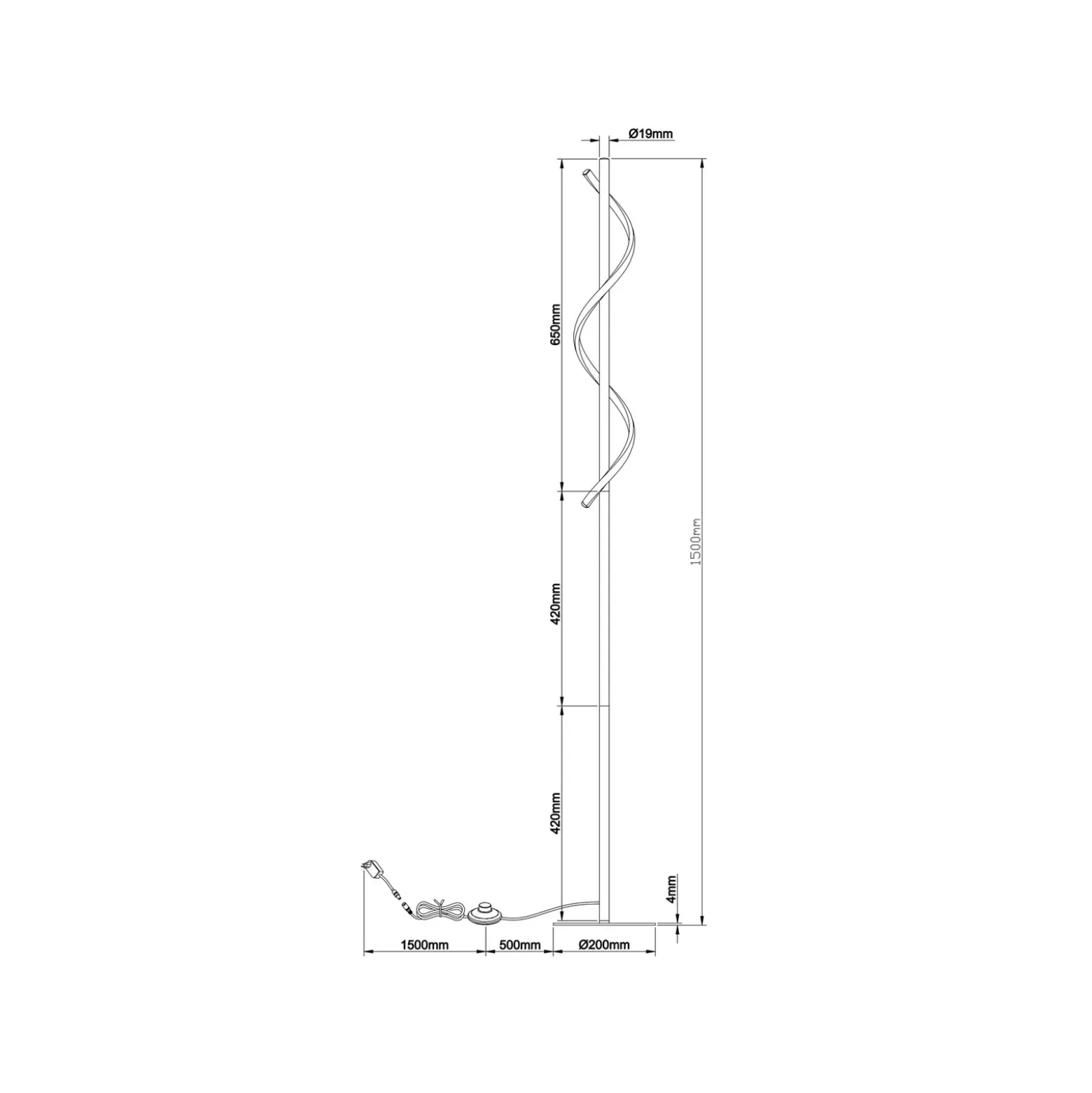 Eunice lámpara de pie LED, altura 150 cm, negro, metal