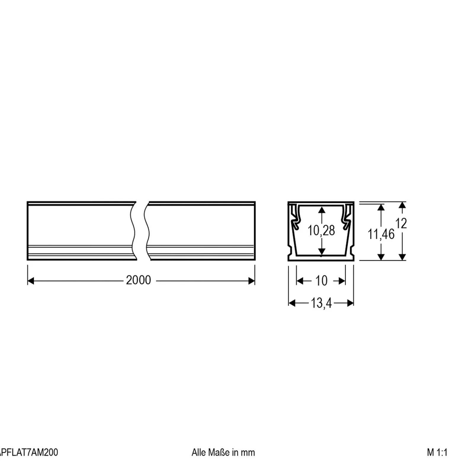EVN APFLAT7 perfil aluminio 200cm, en U, aluminio