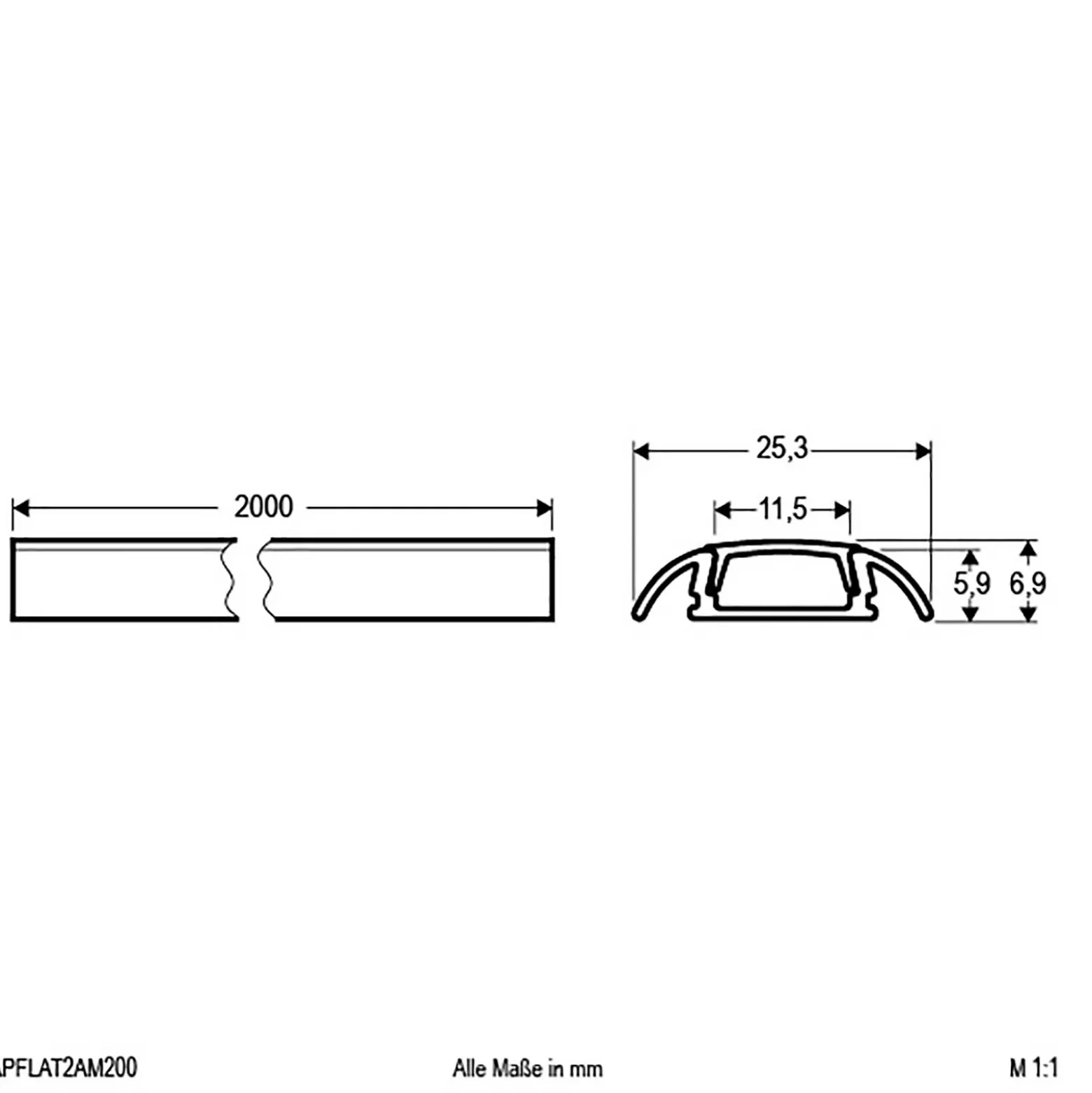 EVN APFLAT2, perfil aluminio U 200cm, redondeado