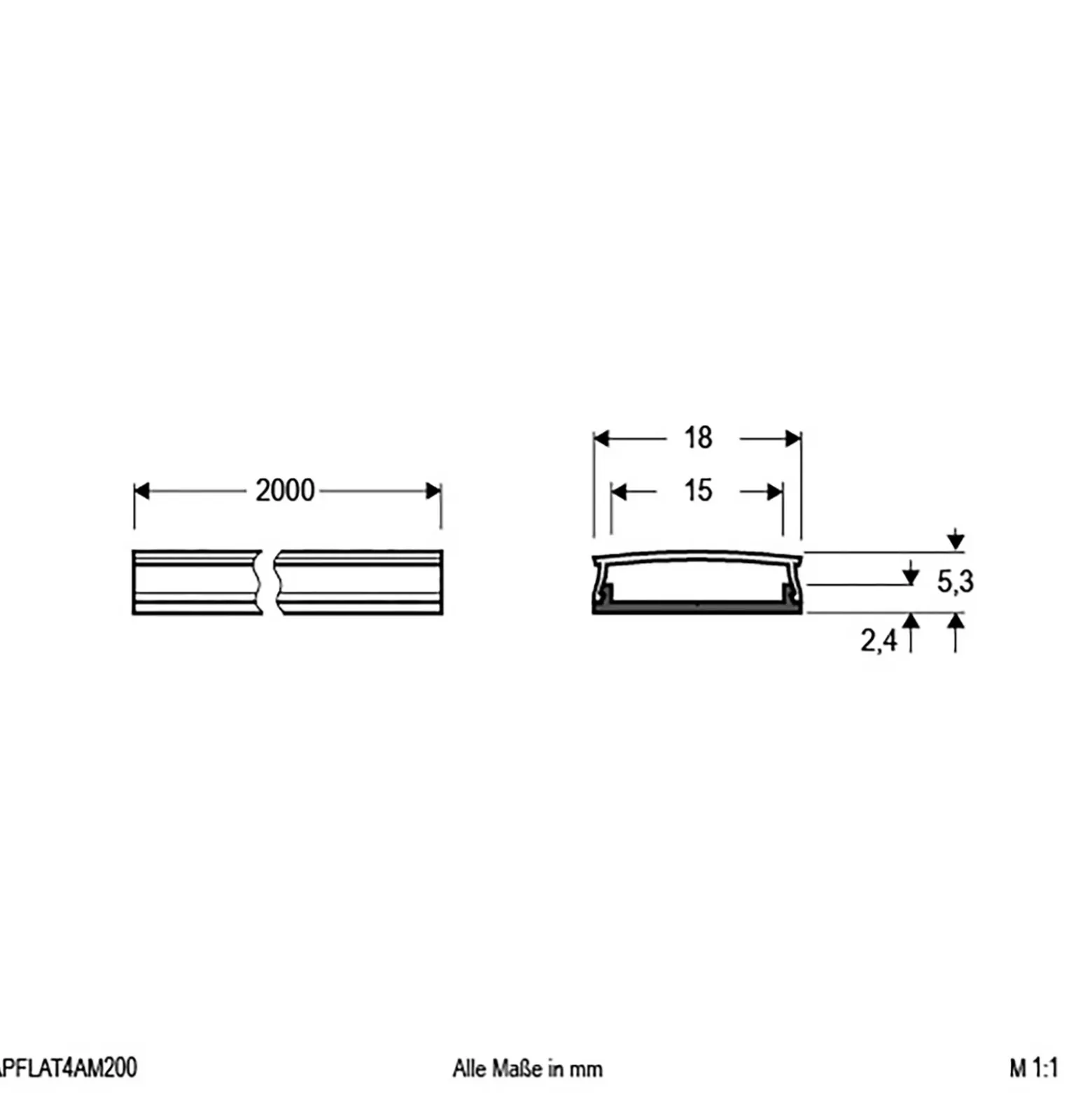 EVN APFLAT4, perfil aluminio, U, 200cm, flexible