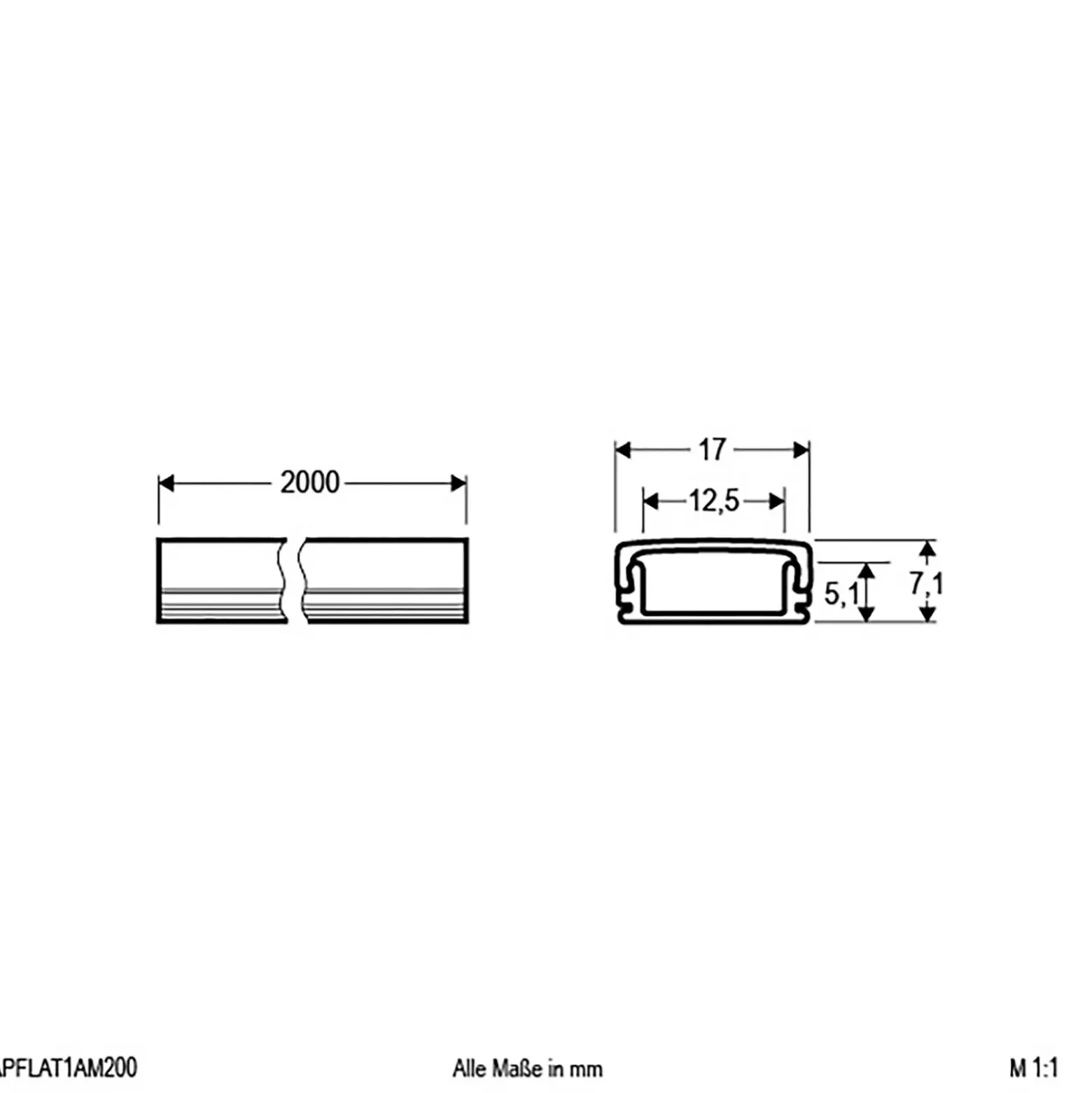 EVN APFLAT1 perfil de aluminio en U, 200 cm, plano