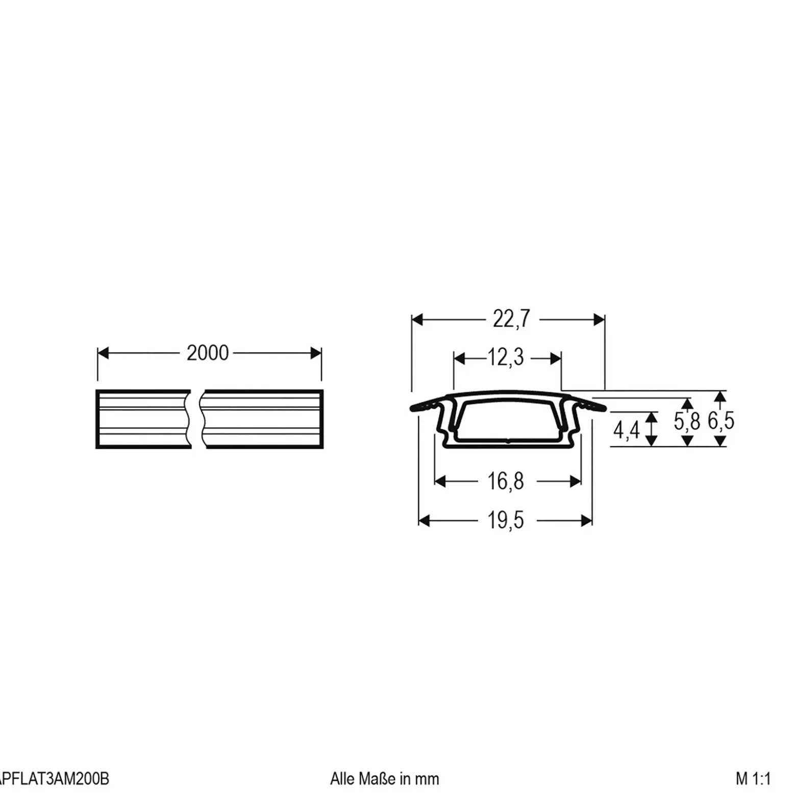 EVN APFLAT3, perfil de aluminio en T, 200cm, negro