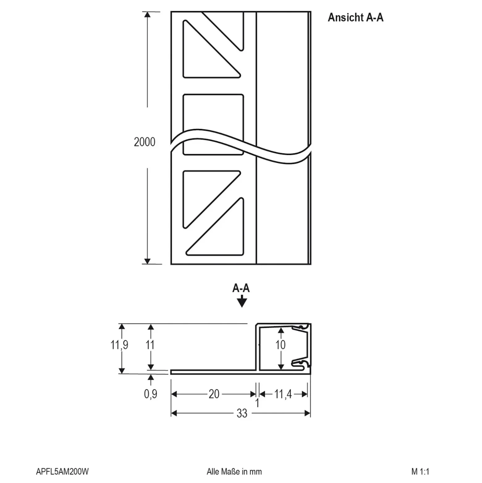 EVN APFL5 perfil baldosa lado 200cmx3,3cm blanco