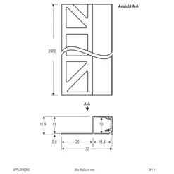 EVN APFL5 perfil baldosa lado 200cmx3,3cm aluminio