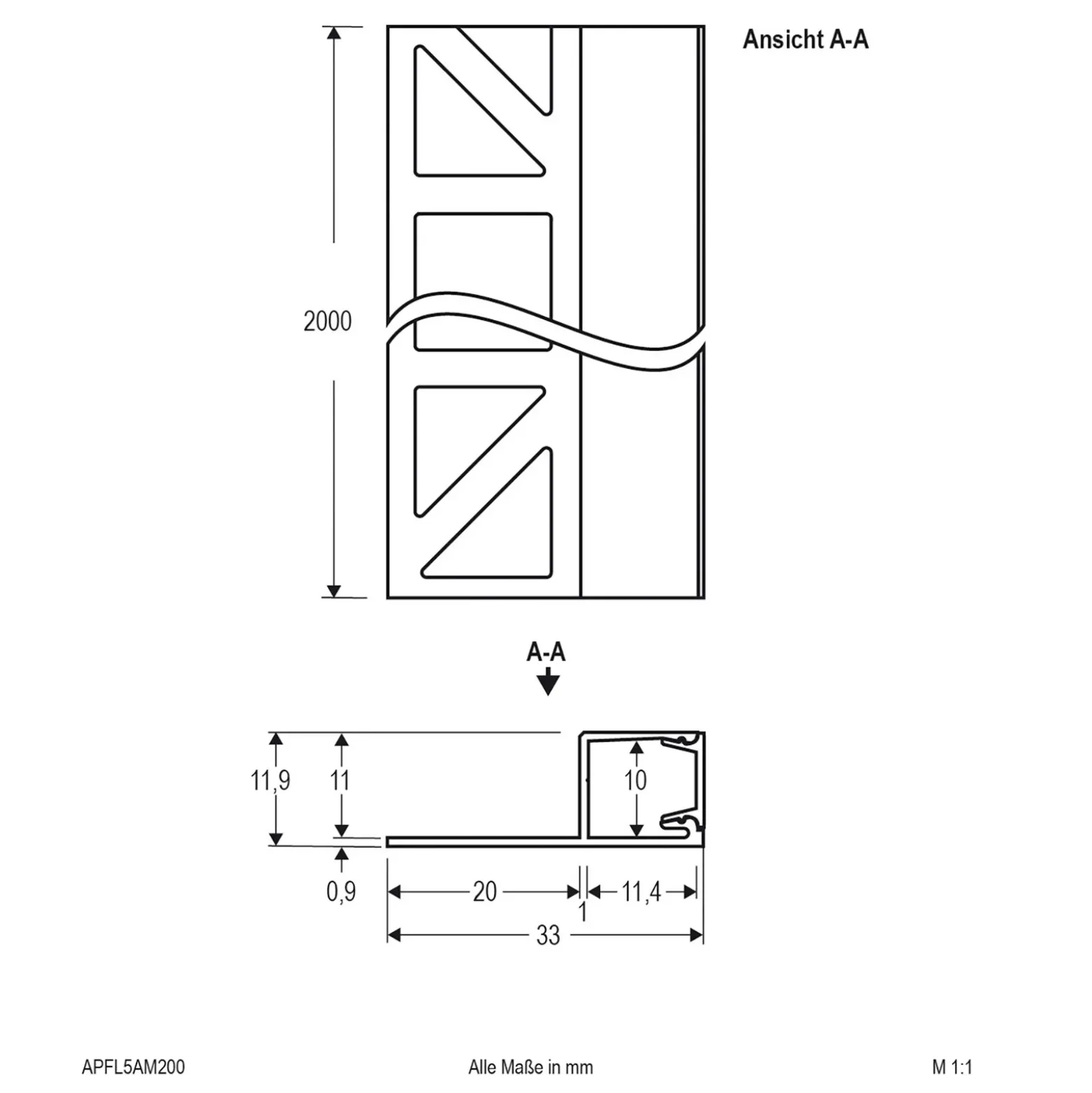EVN APFL5 perfil baldosa lado 200cmx3,3cm aluminio