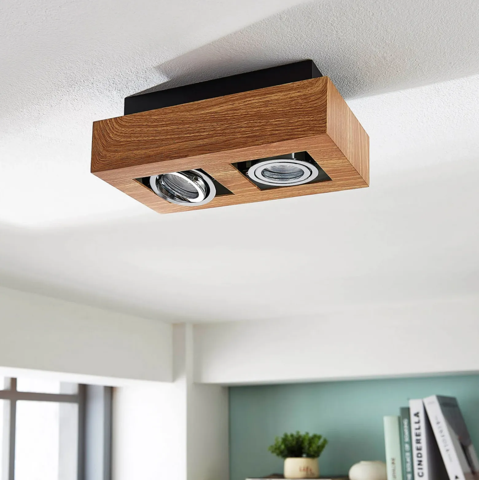 Foco Arcchio Vince, 25 cm, color madera, metal, GU10