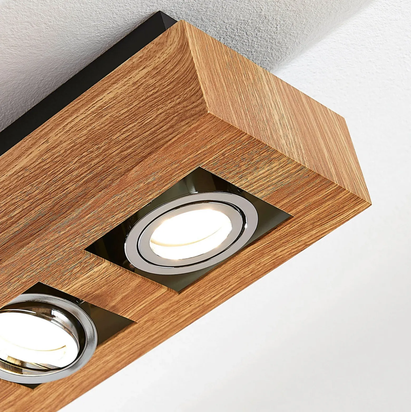 Foco Arcchio Vince, 25 cm, color madera, metal, GU10