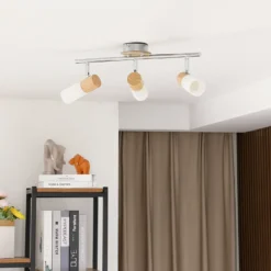 Foco de madera Christoph, 3 luces, alargado
