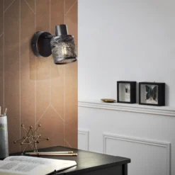 Foco de pared Bano, ancho 13,5 cm, negro mate, metal