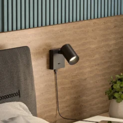 Foco de pared CAN TILT, negro, 10 x 10 cm, metal, interruptor USB