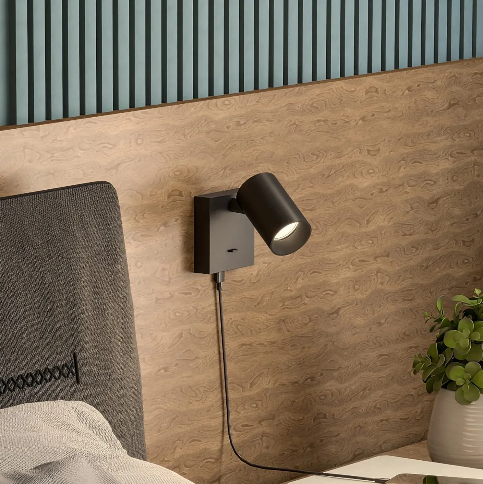 Foco de pared CAN TILT, negro, 10 x 10 cm, metal, interruptor USB