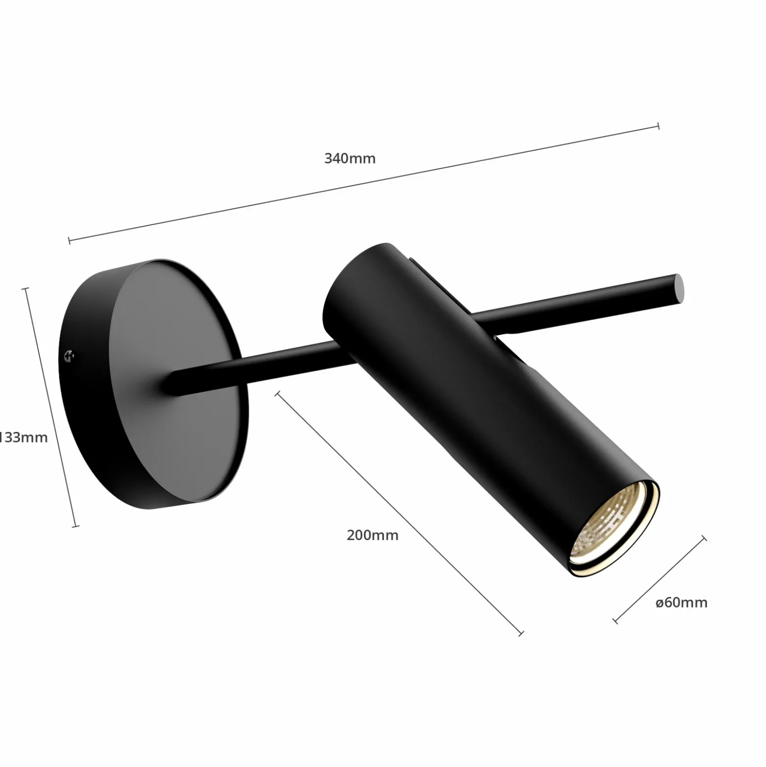 Foco de pared Leda 1, 1 luz, negro