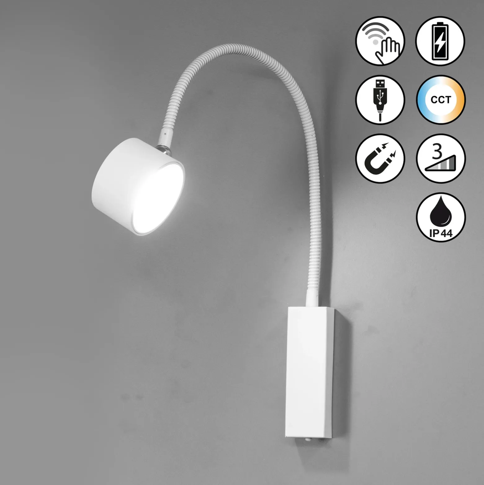 Foco de pared LED recargable Magnetics flex, blanco, atenuable, CCT