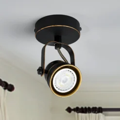 Foco de pared Lindby Leonor, negro, metal, 1 luz, 9,5 cm
