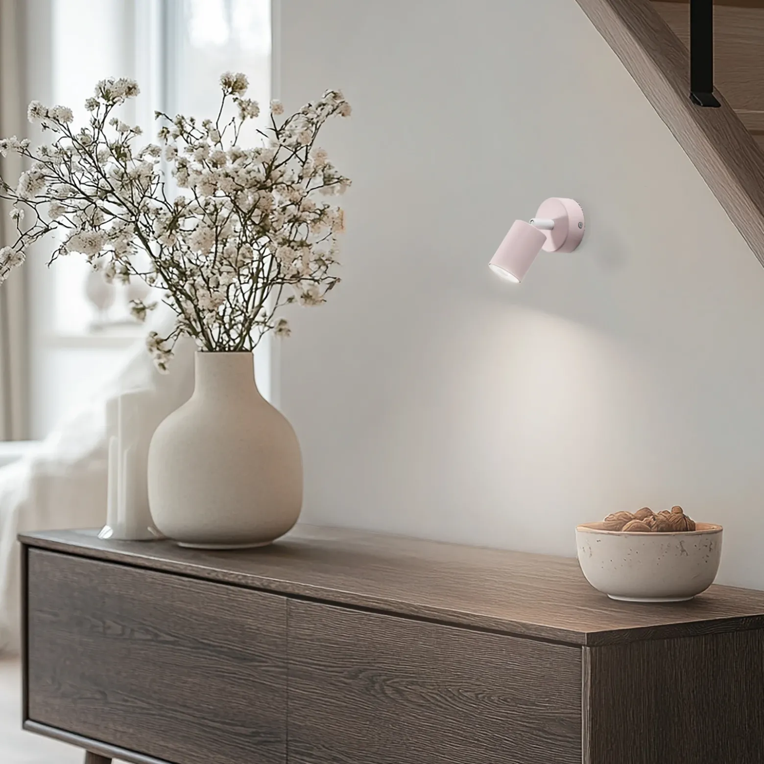 Foco de pared Livia, rosa, 13 cm, metal, regulable, GU10