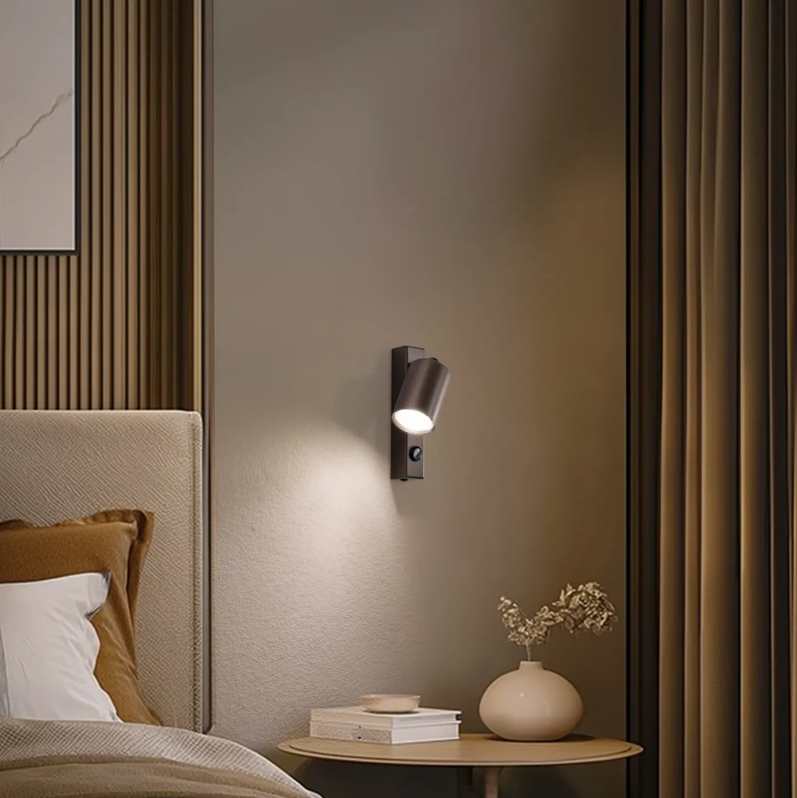 Foco de pared Top, regulable, interruptor, marrón, 1 luz