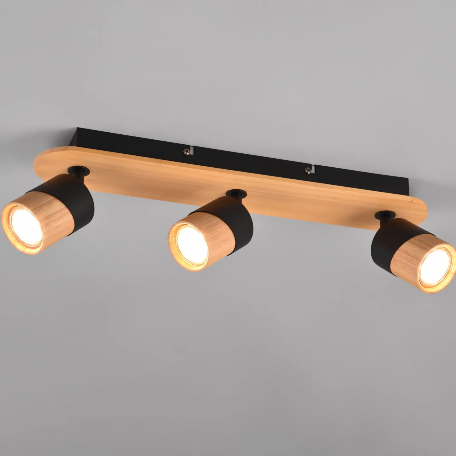 Foco de techo Aruni de madera, 3 luces negro