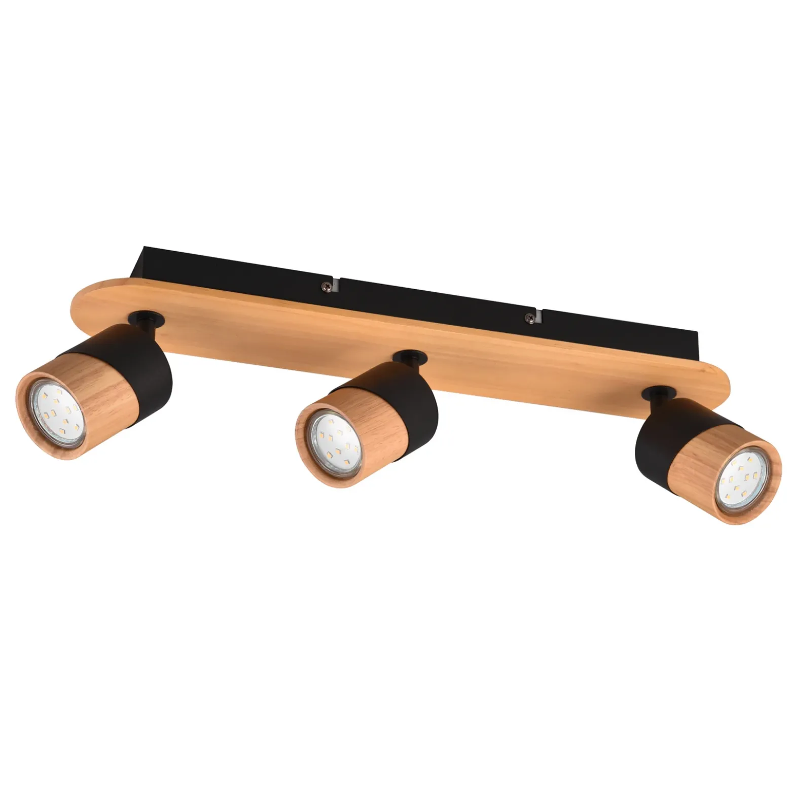 Foco de techo Aruni de madera, 3 luces negro