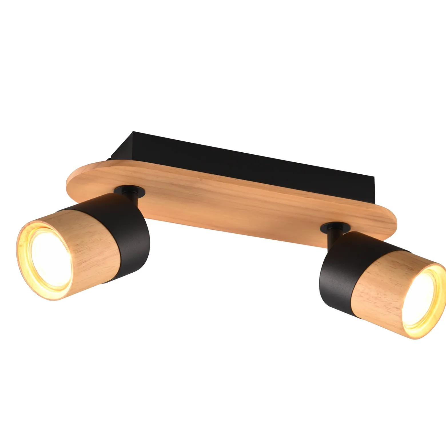 Foco de techo Aruni de madera, 2 luces negro