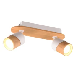 Foco de techo Aruni de madera, 2 luces blanco