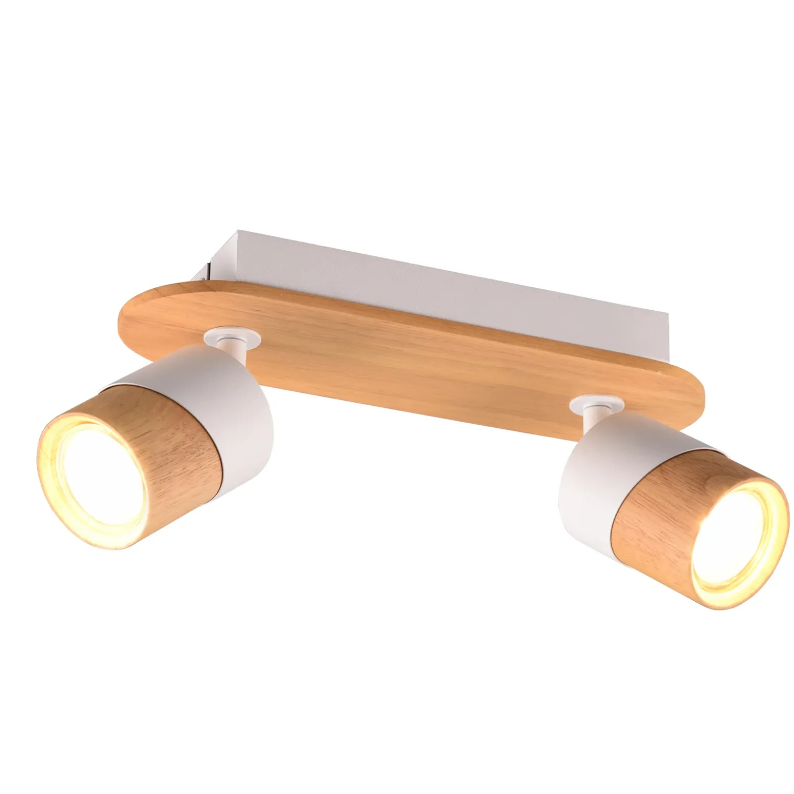 Foco de techo Aruni de madera, 2 luces blanco