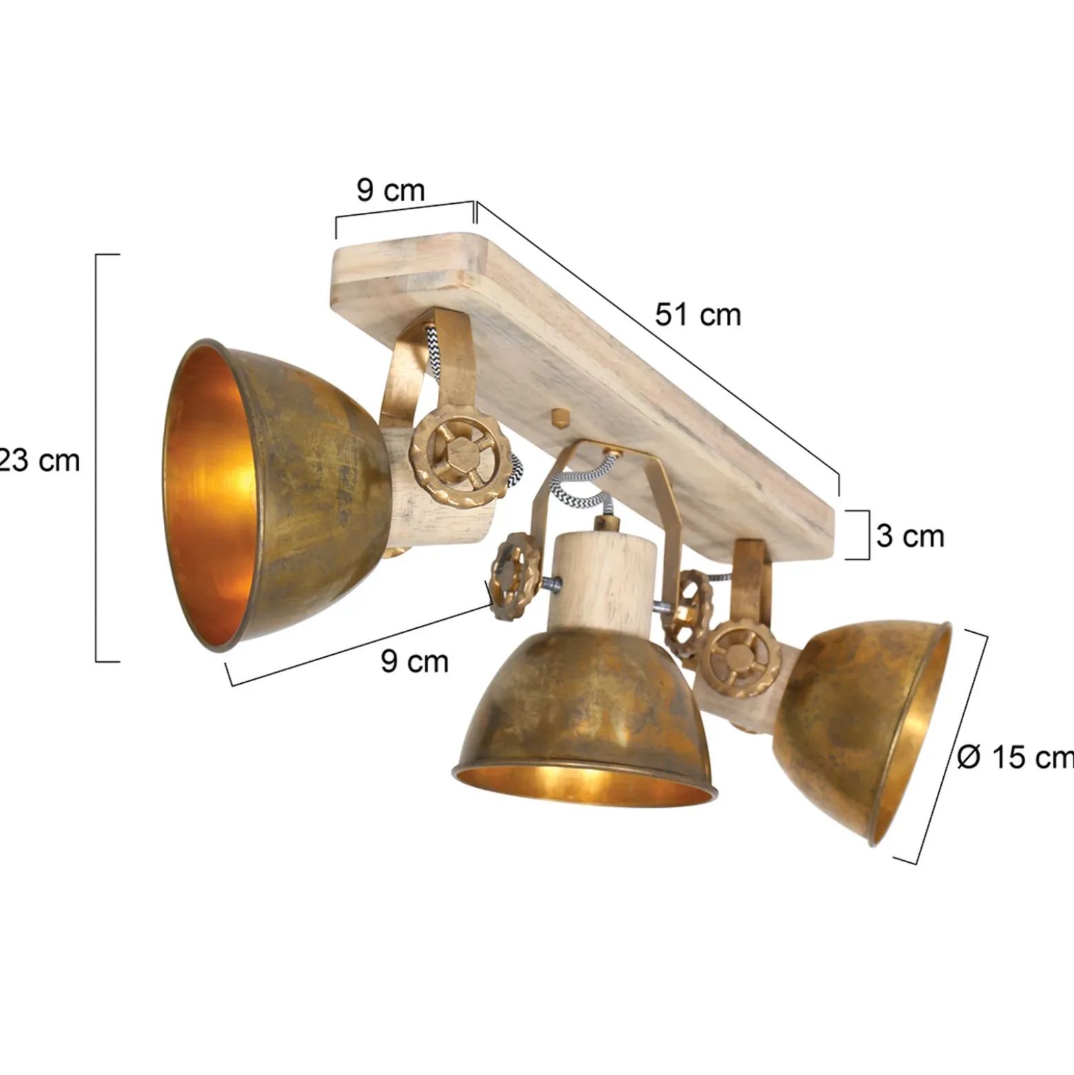 Foco de techo Gearwood, 3 luces bronce