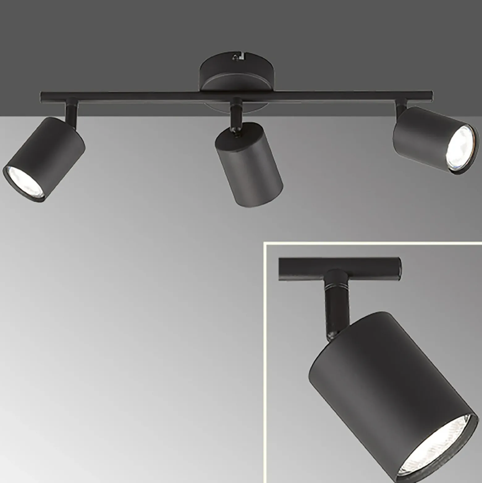 Foco de techo LED Vano negro, 3 luces alargado