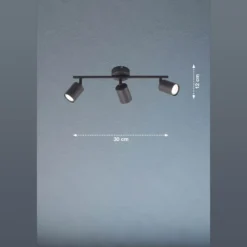 Foco de techo LED Vano negro, 3 luces alargado