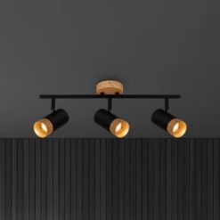 Foco de techo Plek GU10 negro/madera 3 luces
