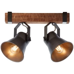 Foco de techo Plow, negro/madera oscura