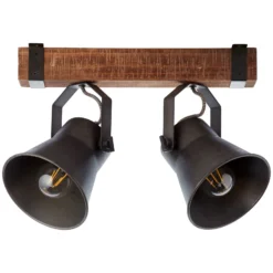 Foco de techo Plow, negro/madera oscura