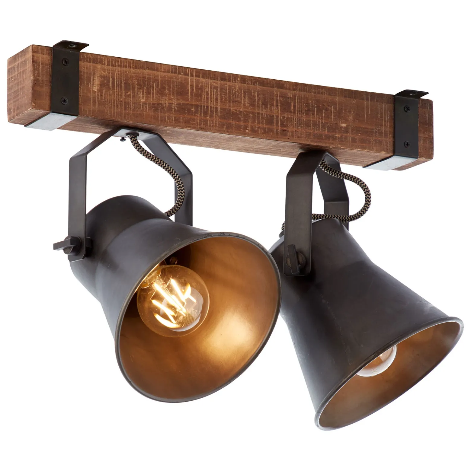 Foco de techo Plow, negro/madera oscura