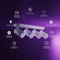 Foco empotrable Calex Smart blanco, longitud 49 cm, 4 luces GU10 LED RGBW