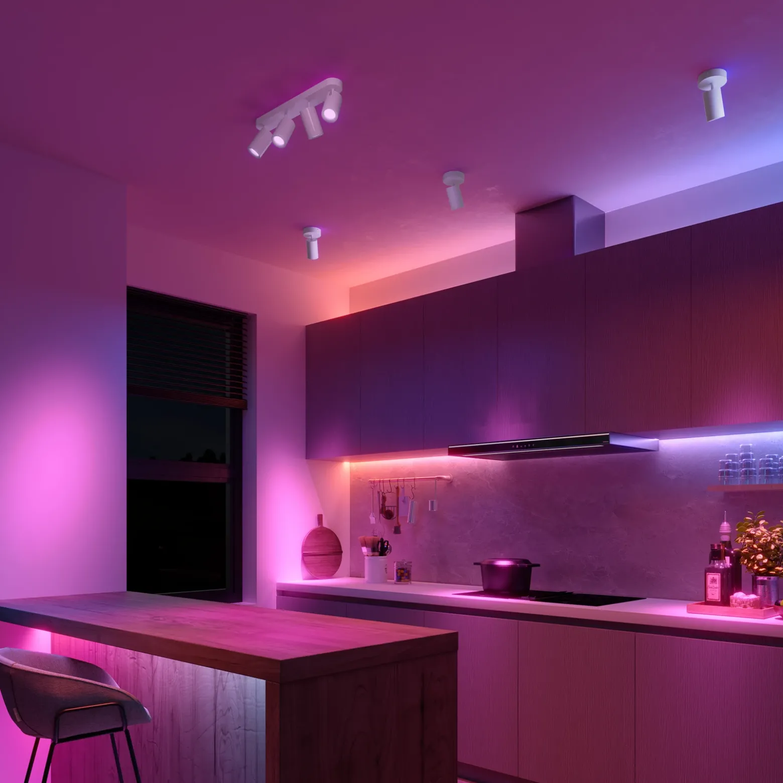 Foco empotrable Calex Smart blanco, longitud 49 cm, 4 luces GU10 LED RGBW