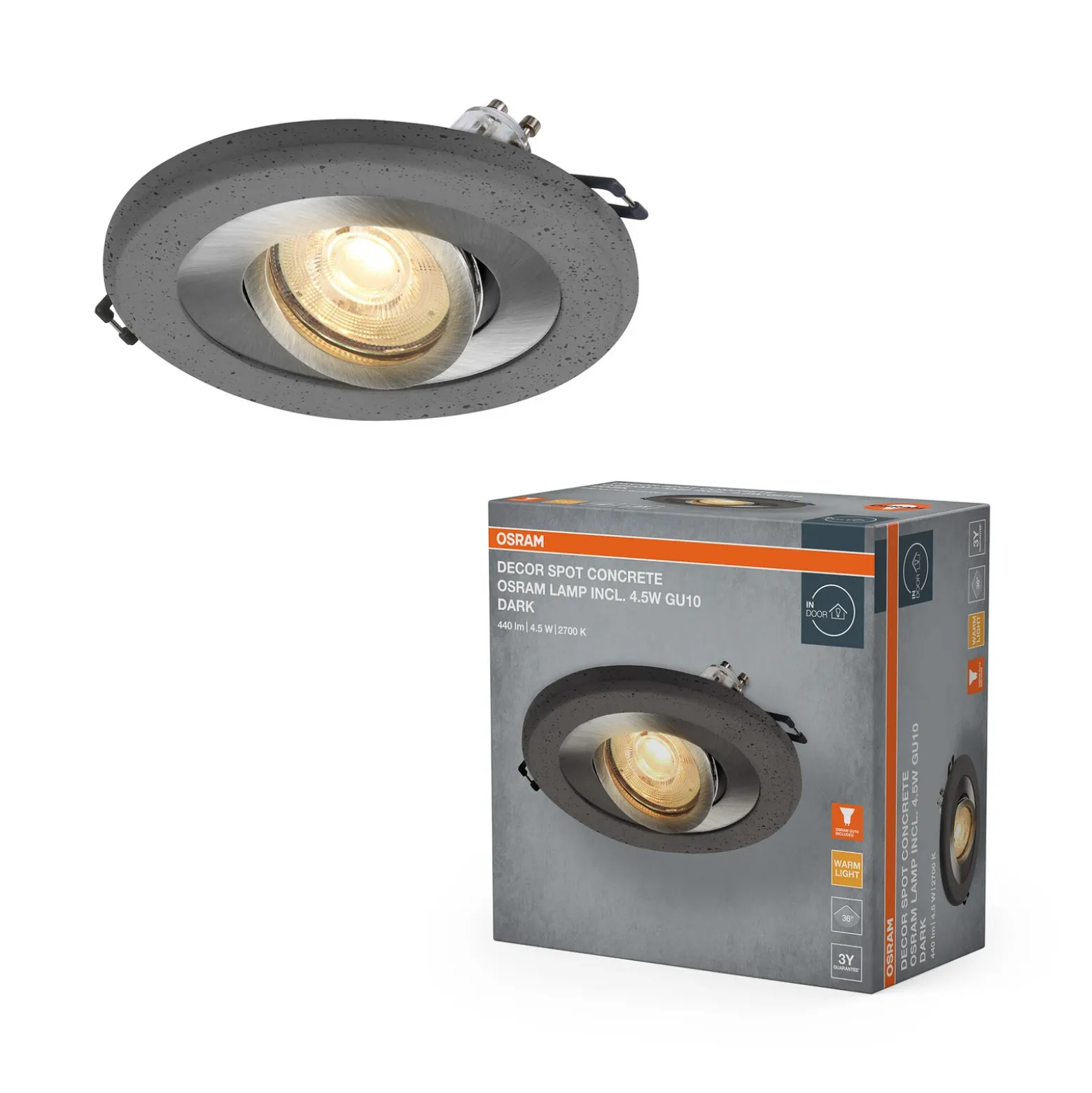 Foco empotrable OSRAM, hormigón oscuro/níquel, Ø 12 cm, GU10-LED