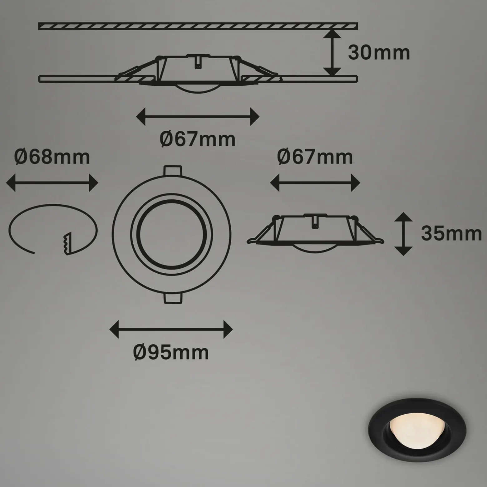 Foco empotrado LED Carro, 3 ud, 3.000K, negro