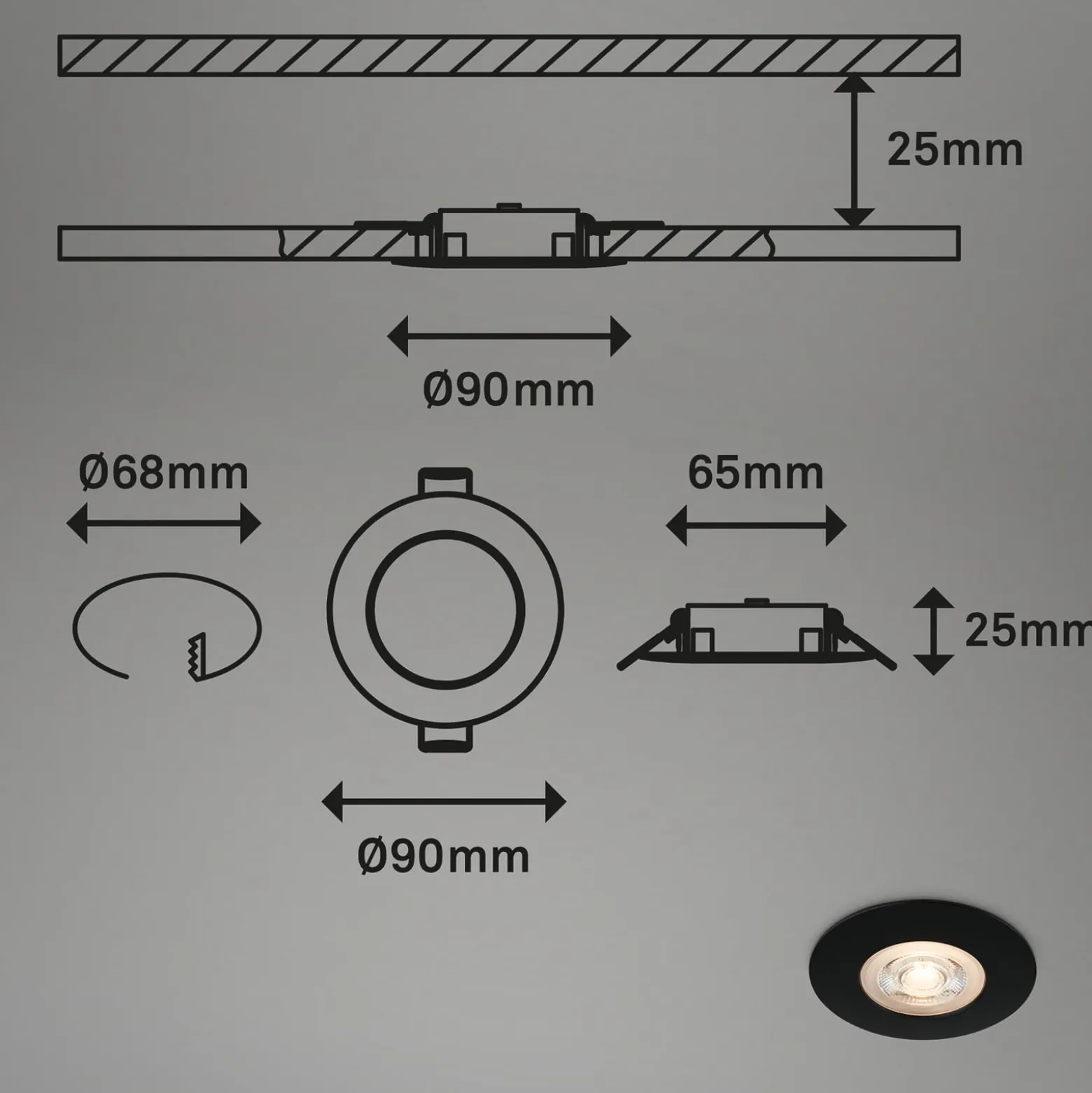 Foco LED Kulana negro 3 ud IP65