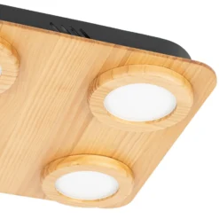 Foco LED Lindby Joren, madera, 38 x 38 cm, 4 luces, 3.000 K